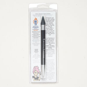 Rhinestone positioner 1pkg1, Crystal Katana, bamboo wood / wax / chrome-finished steel, black, 6-1/2 x 1/2 inches with 9.5x1mm tip and 23x12mm wax tip.