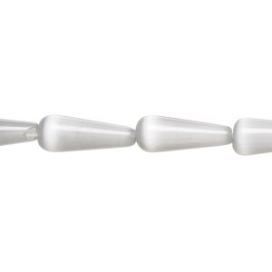 Bead, cat's eye glass (fiber optic glass), grey, 16x6mm teardrop, quality grade. Sold per 15-1/2" to 16" strand.