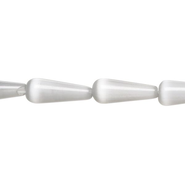 Bead, cat's eye glass (fiber optic glass), grey, 16x6mm teardrop, quality grade. Sold per 15-1/2" to 16" strand. image number 0