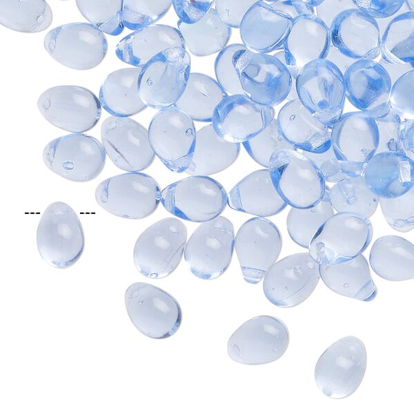 Bead, Czech pressed glass, translucent light blue, 7x5mm top-drilled teardrop. Sold per 1-ounce pkg, approximately 130 beads. image number 0