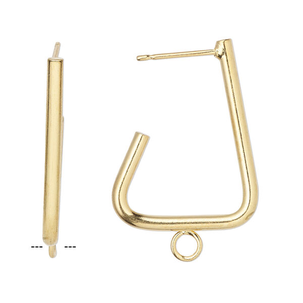 Earstud, gold-plated steel and stainless steel, 24mm 3/4 triangle with closed loop. Sold per pkg of 5 pairs. image number 0