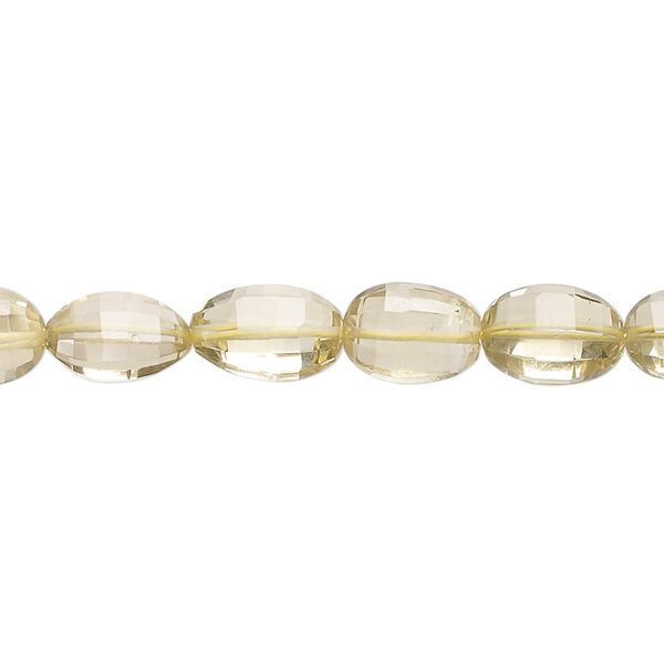 Lemon quartz 1pkg1, hand-cut faceted puffed oval bead 13 inch 8x6mm-11x8mm image number 0
