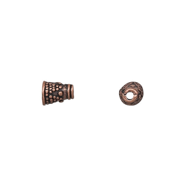 Cone, antique copper-finished "pewter" (zinc-based alloy), 7x5mm with pattern, 4mm inside diameter. Sold per pkg of 24. image number 0