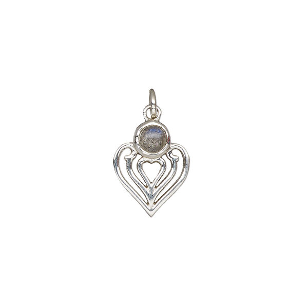 Labradorite / sterling silver 1pkg1, heart drop natural antiqued 14x11mm image number 1