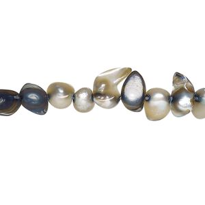 Pearl, cultured freshwater (dyed), soft grey, 5x4mm-12x8mm baroque with 0.4mm hole, D grade, Mohs hardness 2-1/2 to 4. Sold per 15-inch strand.