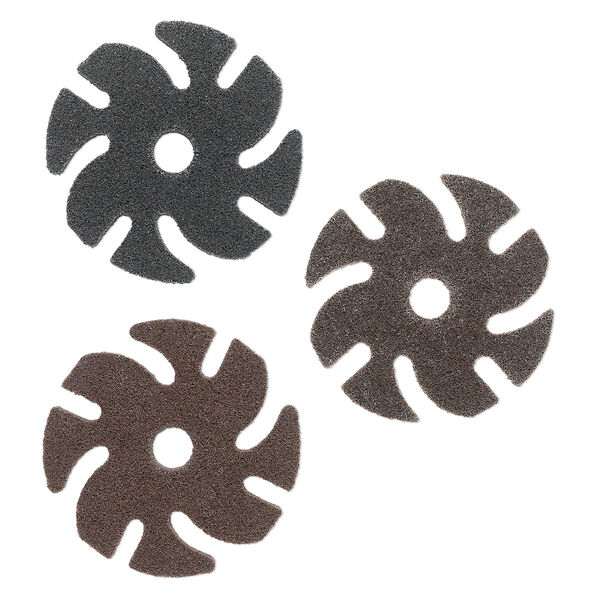Abrasive disc, 3M™ Scotch-Bright™ EXL Unitized, plastic, brown, fine to coarse grit, 3-inch replacement abrasive disc for Jooltool™. Sold per set of 3. image number 0