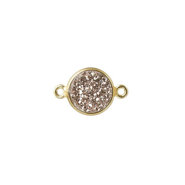 Link, titanium- / electro-coated druzy agate (coated) / gold-finished sterling silver, rose gold, 11mm hand-cut single-sided flat round. Sold individually. image number 0