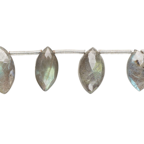 Labradorite 1pkg14, hand-cut top-drilled faceted puffed marquise bead natural 12x6mm-17x9mm image number 0
