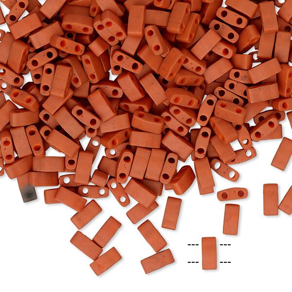 Seed bead, TILA®, glass, pkg/10g, 5x2.3mm half tila rectangle, opaque matte dark orange, (HTL-2315). image number 0