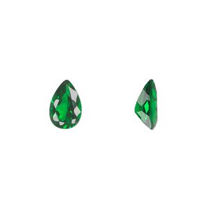 Gem, cubic zirconia, emerald green, 9x6mm faceted pear, Mohs hardness 8-1/2. Sold individually.