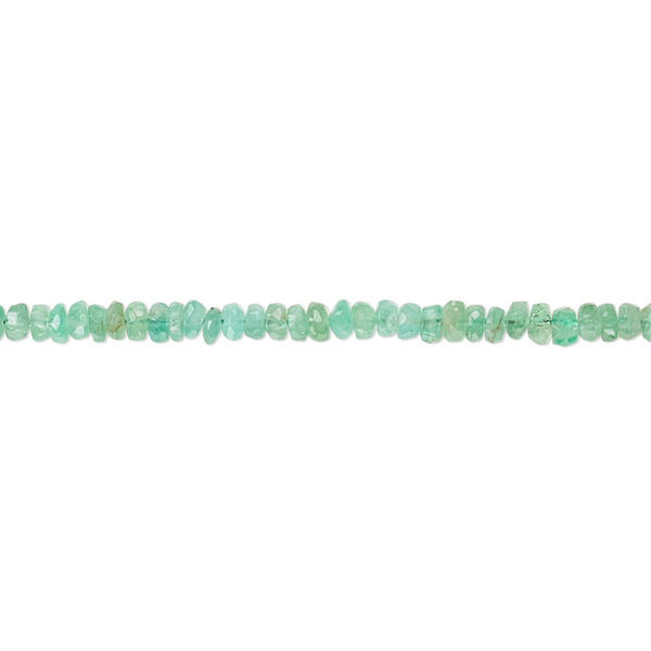 Bead, emerald (oiled), light, 2x1mm-3x2mm hand-cut faceted rondelle with 0.4-0.6mm hole, B- grade, Mohs hardness 7-1/2 to 8. Sold per 6-inch strand. image number 0