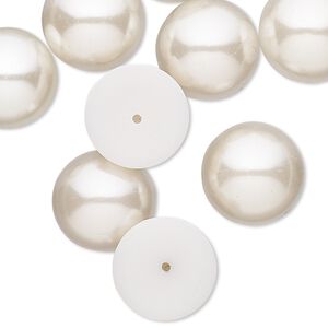 Cabochon, acrylic pearl, ivory, 14mm half-drilled non-calibrated round. Sold per pkg of 10.