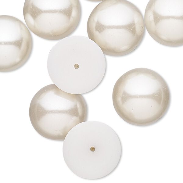 Cabochon, acrylic pearl, ivory, 14mm half-drilled non-calibrated round. Sold per pkg of 10. image number 0