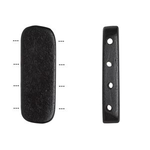 Spacer bar, bone (dyed), black, 28x9mm-30x11mm 4-strand rounded flat rectangle. Sold per pkg of 16.