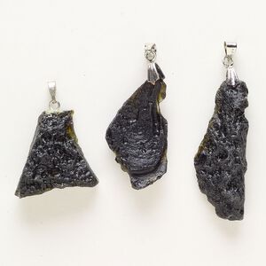 Tektite / steel 1pkg3, freeform nugget pendant 22x16mm-40x20mm