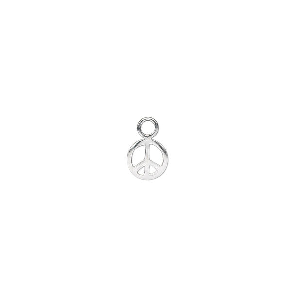 Charm, sterling silver, 6mm peace sign. Sold individually. image number 0