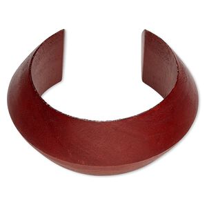 Bracelet, cuff, wood (dyed / waxed), rust brown, 35mm wide hand-carved peaked band, 8 inches. Sold individually.