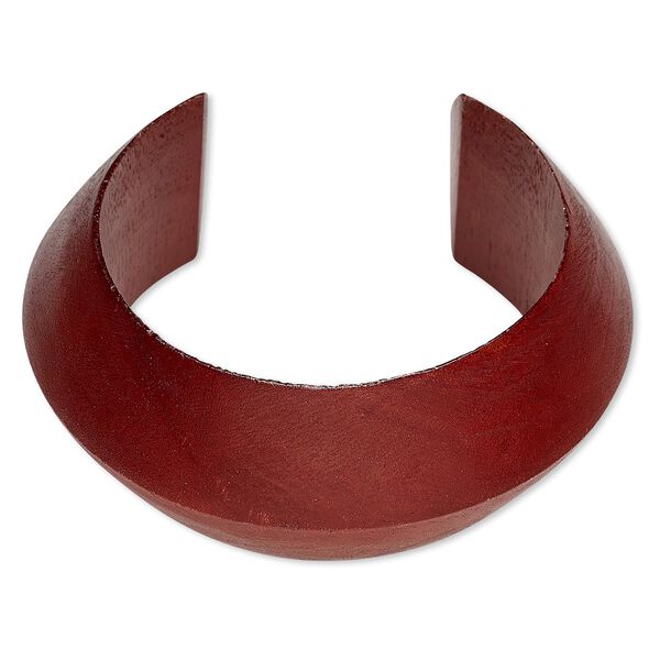 Bracelet, cuff, wood (dyed / waxed), rust brown, 35mm wide hand-carved peaked band, 8 inches. Sold individually. image number 0