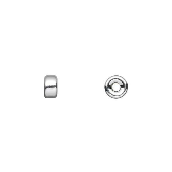 Bead, sterling silver, 6x3mm smooth flat rondelle. Sold per pkg of 20. image number 0