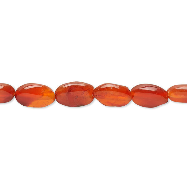 Bead, carnelian (dyed / heated), 9x7mm hand-cut flat oval, C grade, Mohs hardness 6-1/2 to 7. Sold per 15-1/2" to 16" strand. image number 0