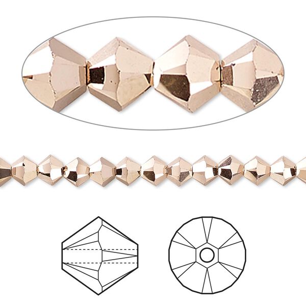 Bead 144pk crystal rose gold 2X 18Kt gold plate, Crystal Passions® 4mm bicone 5328 image number 0
