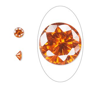 Gem, cubic zirconia, orange, 5mm faceted round, Mohs hardness 8-1/2. Sold per pkg of 5.
