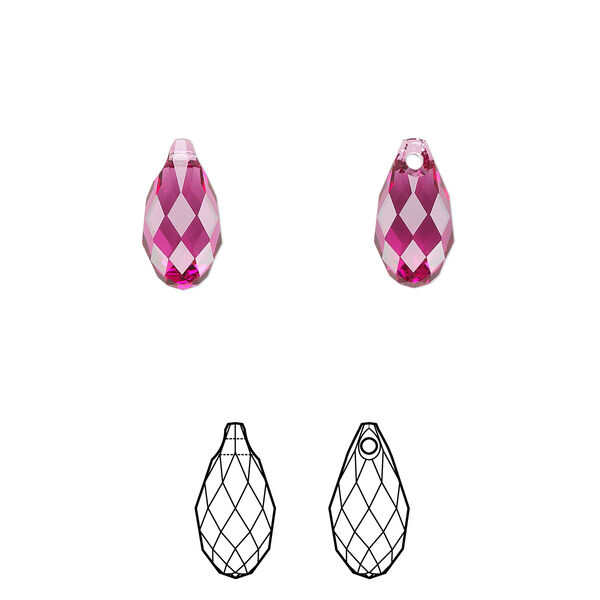 Briolette 2pk fuchsia, Crystal Passions® 11x5.5mm pendant drop 6010 image number 0
