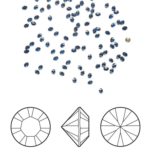 Chaton 12pk dark sapphire foil back, Crystal Passions® Regenerated 1.5-1.6mm round PP9 1028 image number 0