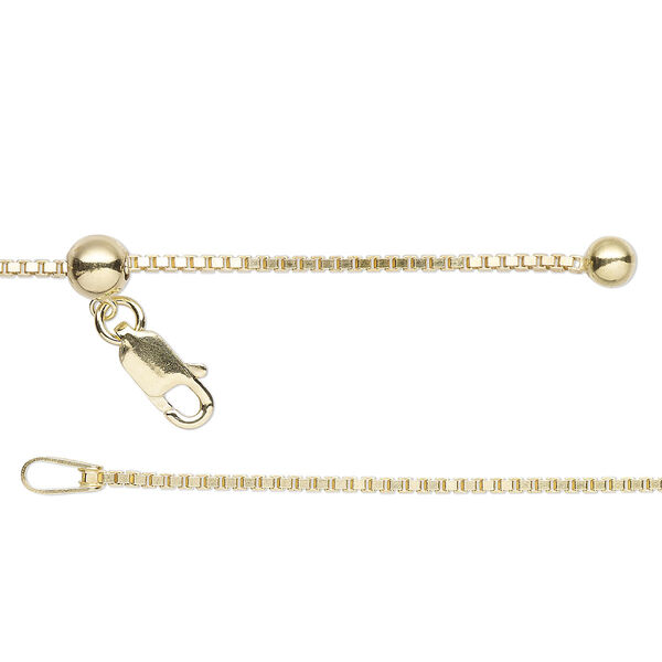 Chain, Gossamer™, 14Kt gold-plated sterling silver and silicone, 1.1mm box with 4mm ball and 5mm adjustable slider bead, adjustable from 16 to 24 inches with lobster claw clasp. Sold individually. image number 0