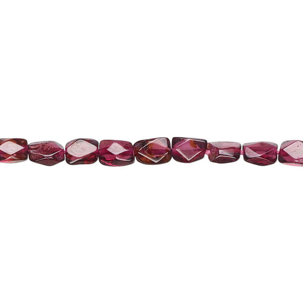 Bead, garnet (dyed), 5x3mm-6x3mm hand-cut hexagon, B grade, Mohs hardness 7 to 7-1/2. Sold per 15-1/2" to 16" strand. image number 0
