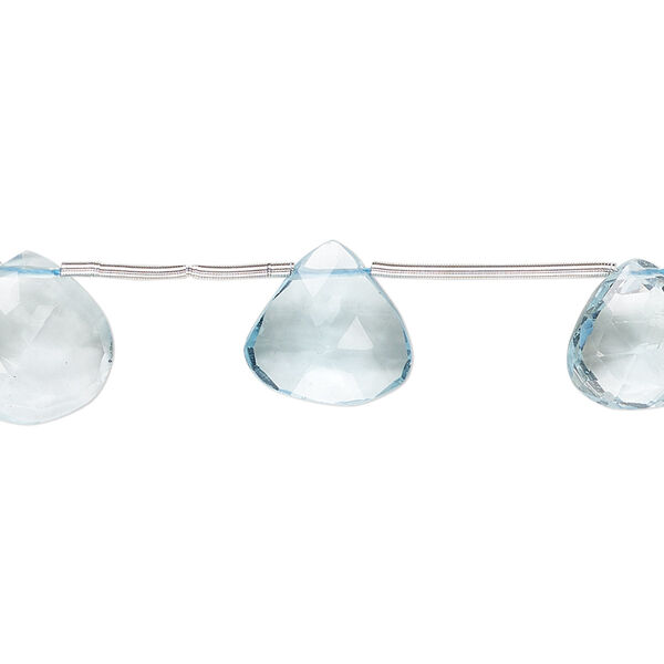 Bead, sky blue topaz (irradiated), 8-12mm hand-cut top-drilled faceted puffed teardrop, B+ grade, Mohs hardness 8. Sold per 8-inch strand, approximately 10 beads. image number 0