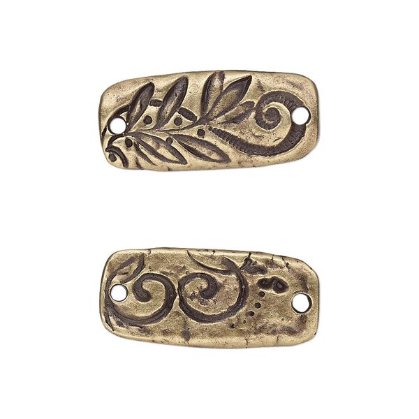 Link, TierraCast®, "Vida Mas Dulce" collection, antique brass-plated pewter (tin-based alloy), 23.5x11mm two-sided rectangle with flora design. Sold per pkg of 20. image number 0
