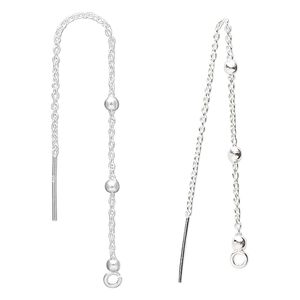Ear thread 1pkg2 sterling silver, 3.5 inch cable chain / 3 balls / open loop, 1 pair