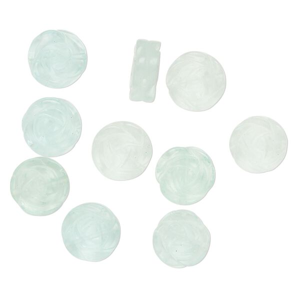 Bead, glass, translucent multi-blue, 13-14mm carved flower. Sold per pkg of 10. image number 0