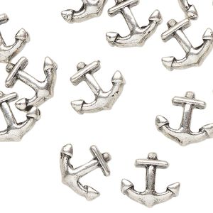 Bead, antique silver-finished "pewter" (zinc-based alloy), 12x11mm anchor. Sold per pkg of 20.