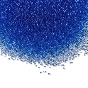 Bead glass 1pk 1mm undrilled micro round, dyed translucent blue 15 gram