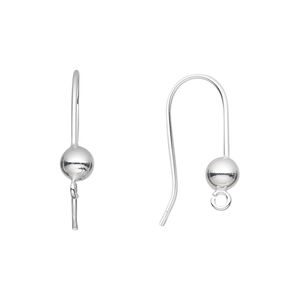 Ear wire fishhook 1pkg2 sterling silver, 20mm / 5mm ball / open loop / ball, 20 gauge 1 pair
