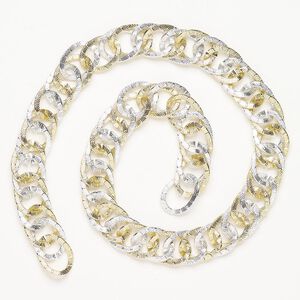 Chain 1pkg1 stainless steel, 16mm textured double curb 18 inch, gold finish / silver finish
