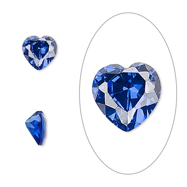 Gem, cubic zirconia, spinel blue, 8mm faceted heart, Mohs hardness 8-1/2. Sold individually. image number 0