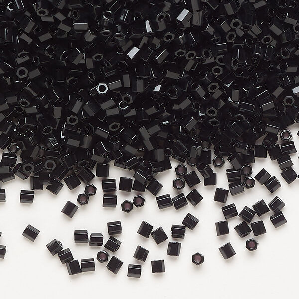 Seed bead, Miyuki, glass, pkg/50g, #11 2-cut hex, opaque black (HEX-652). image number 0