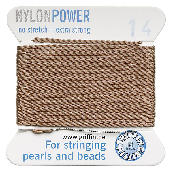 Thread, Griffin, nylon, beige, size #14. Sold per 2-meter card (approximately 78 inches). image number 0
