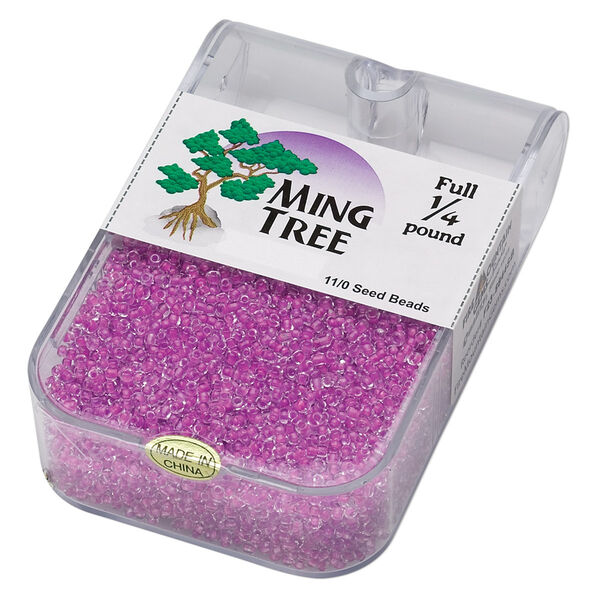 Seed bead, Ming Tree™, glass, pkg/1/4 pound, #11 round, transparent color-lined lilac. image number 0