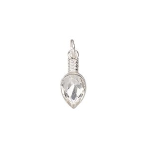Charm, silver-finished "pewter" (zinc-based alloy) and glass, clear, 17x7.5mm light bulb. Sold per pkg of 6.