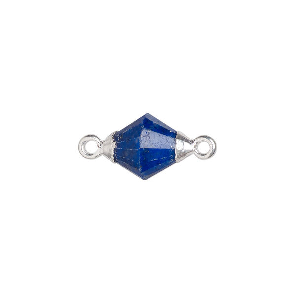 Link, lapis lazuli (natural) and sterling silver, 12x8mm faceted hand-cut bicone. Sold individually. image number 0