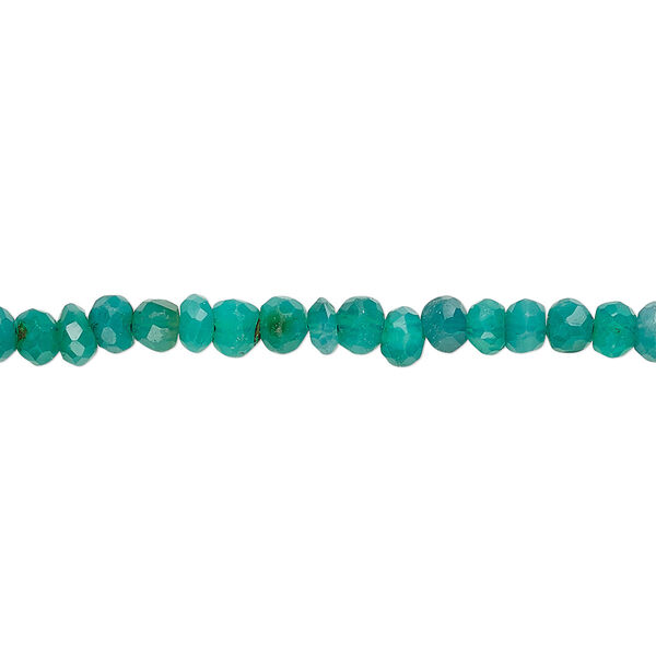 Bead, green onyx (dyed), 4x2mm-5x4mm hand-cut faceted rondelle, C grade, Mohs hardness 6-1/2 to 7. Sold per 13-inch strand. image number 0