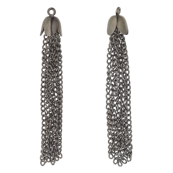 Tassel, gunmetal finish "pewter" (zinc-based alloy) and steel, 2-inch tassel. Sold per pkg of 12. image number 0