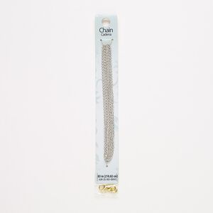 Chain, gold-finished "pewter" (zinc-based alloy) and enamel, white, 1mm cable, 83 inches with (2) 9x6mm lobster claw clasps and (4) 6mm jump rings. Sold individually.