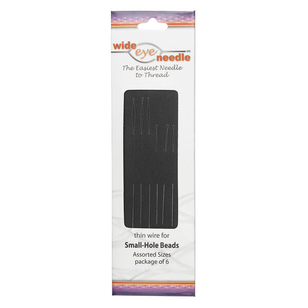 Needle, Wide-Eye Needle™, flexible, stainless steel, #22 light with 0.13mm wire width, (3) 2-1/4 inches and (3) 4 inches with loop end. Sold per pkg of 6. image number 0