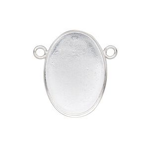 Connector, Almost Instant Jewelry®, fine silver, 26x19mm closed-back oval with 25x18mm oval bezel setting. Sold individually.