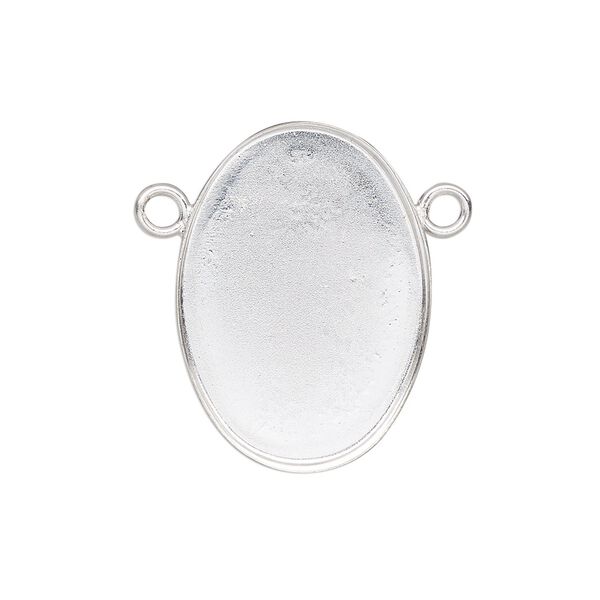 Connector, Almost Instant Jewelry®, fine silver, 26x19mm closed-back oval with 25x18mm oval bezel setting. Sold individually. image number 0